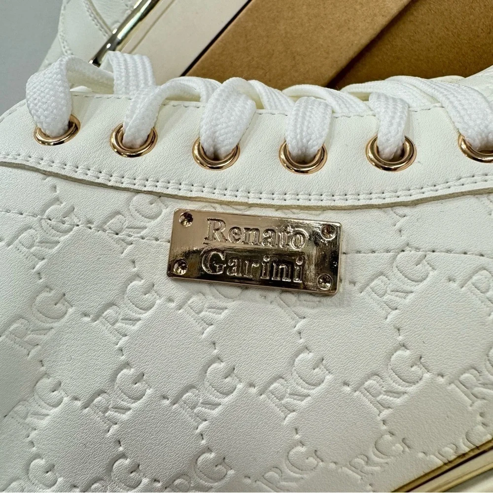 Renato Garini Step Up Your Game White & Gold High Top Wedge Sneakers NEW